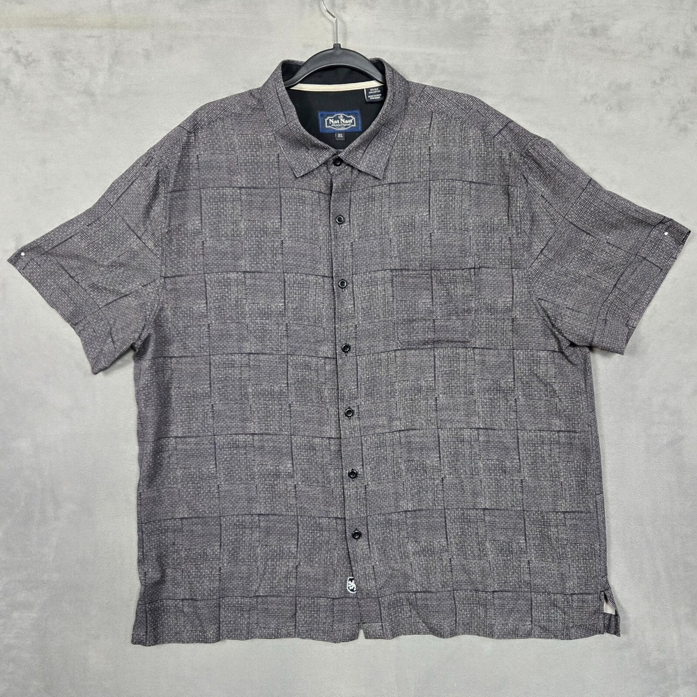 Nat Nast Shirt Mens XL Silk Cotton‎ Blend polka dot patch work window pane gray